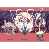 身边围绕着幽灵兔子的幽鬼兔插画图片
