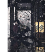 徐徐飘落的雪花风景插画图片