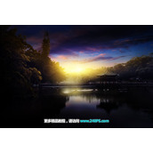 Photoshop怎么给湖边风景照片添加夕阳美景效果？