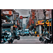 PS利用图层混合+画笔叠加把白天街道图片变黑夜霓虹灯效果教程