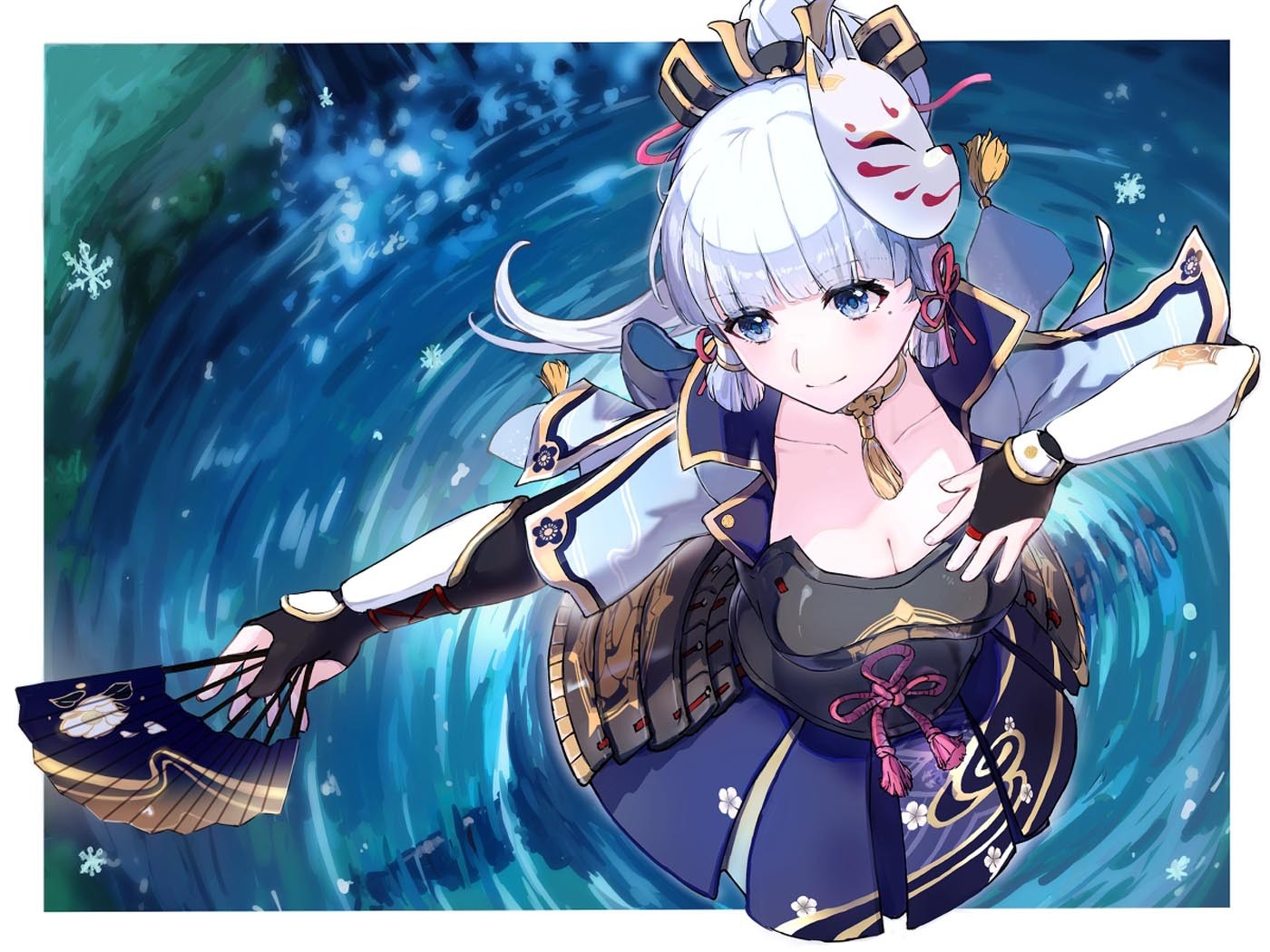 wallpaper原神神里凌华泳装抱枕开襟性感全身高清壁纸早安第三弹