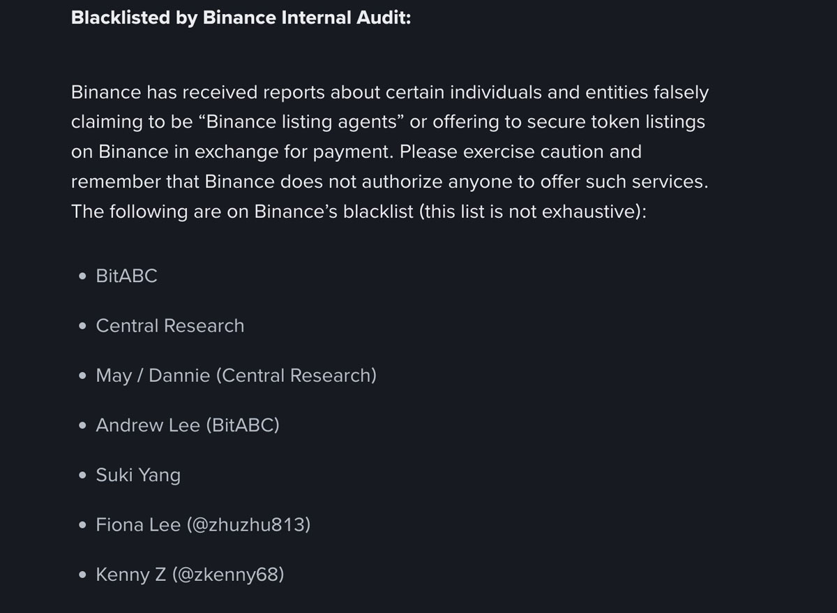 币安（BINANCE）指控虚假上市代理，最高提供500万美元举报奖励