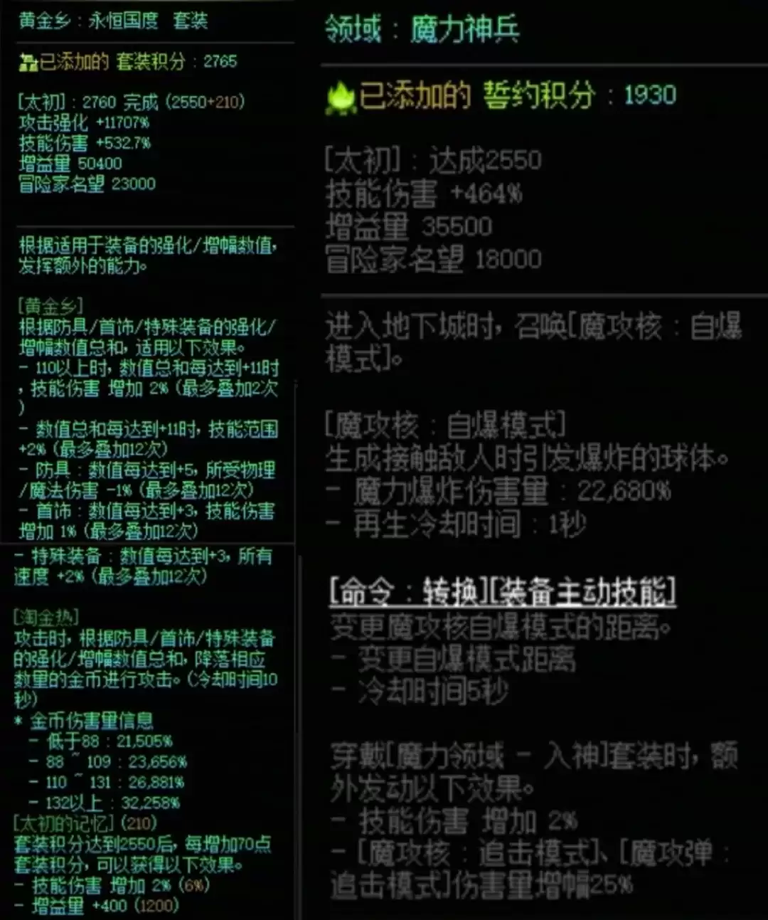 DNF黄金乡加魔力誓约属性搭配一览