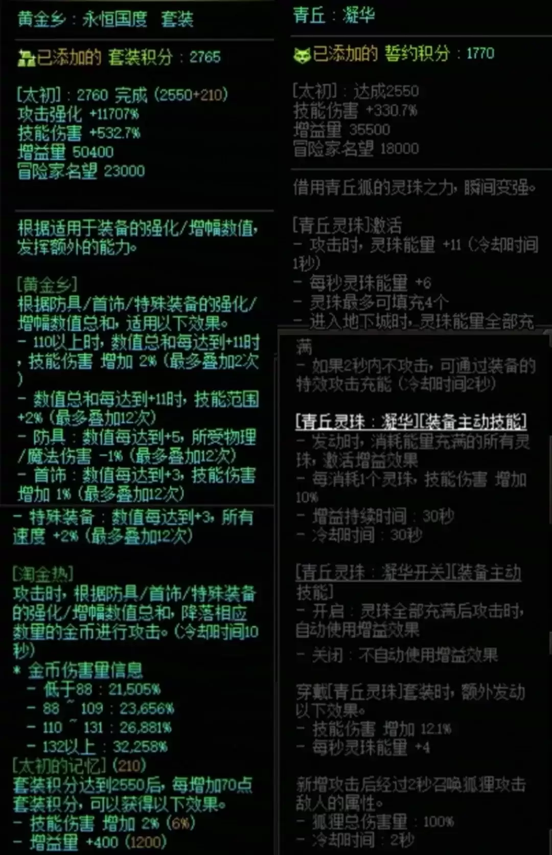 DNF黄金乡加青丘誓约属性搭配一览