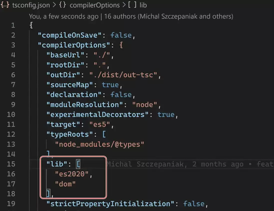 Angular应用tsconfig.json的lib属性示例解析