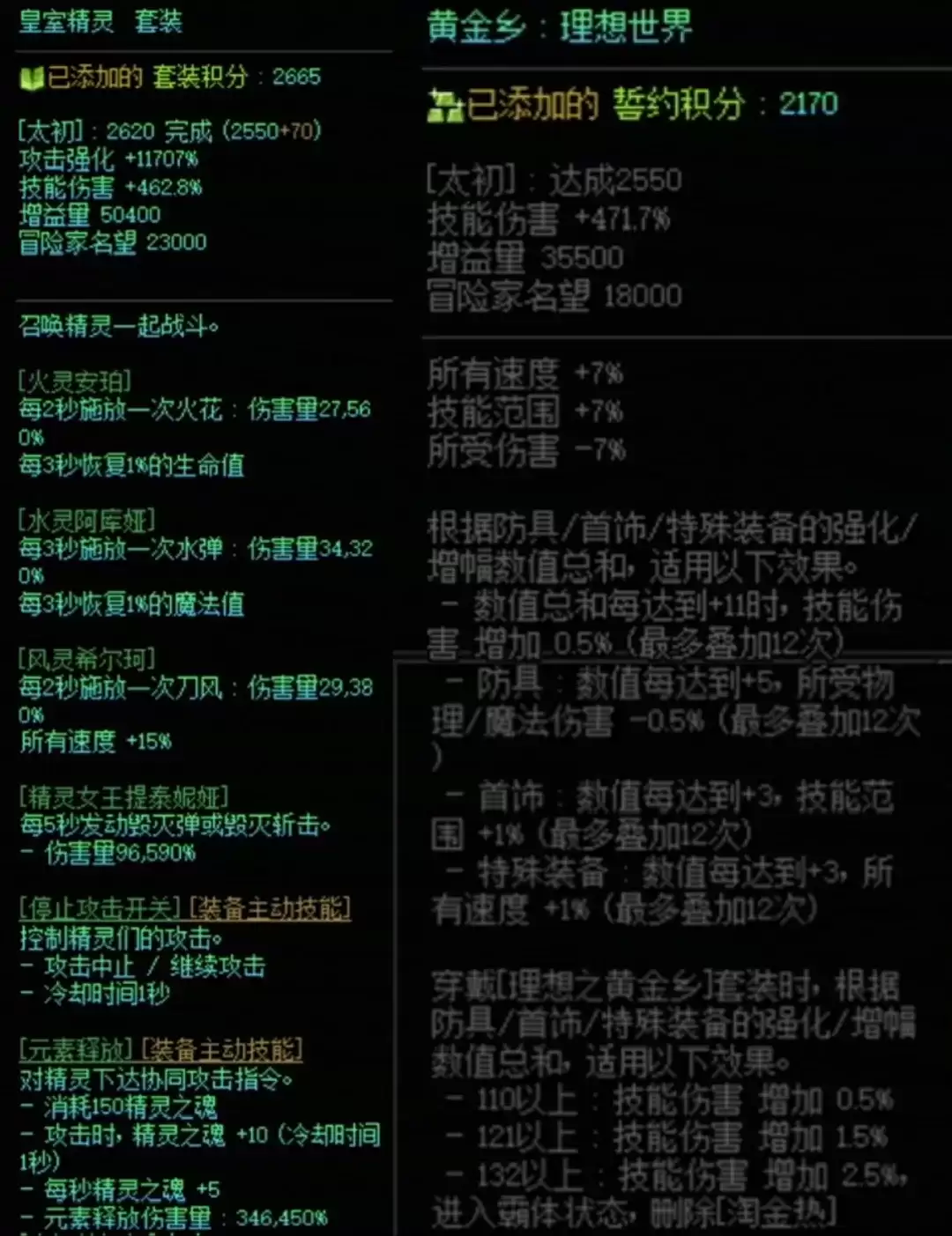 DNF精灵套加黄金乡：搭配属性一览