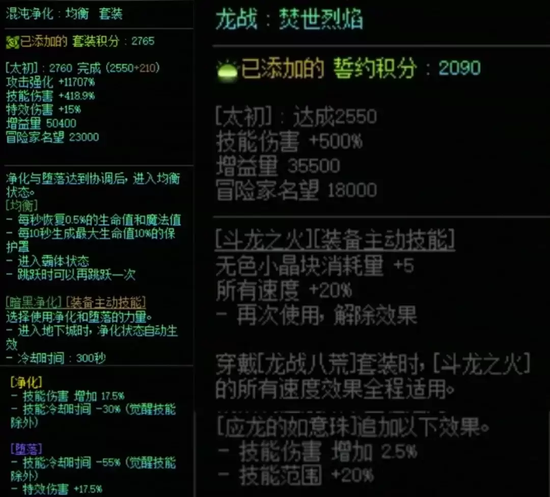 DNF混沌套加龙战属性搭配一览