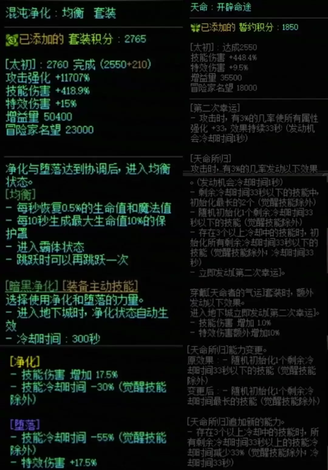 DNF混沌套加天命搭配属性全览