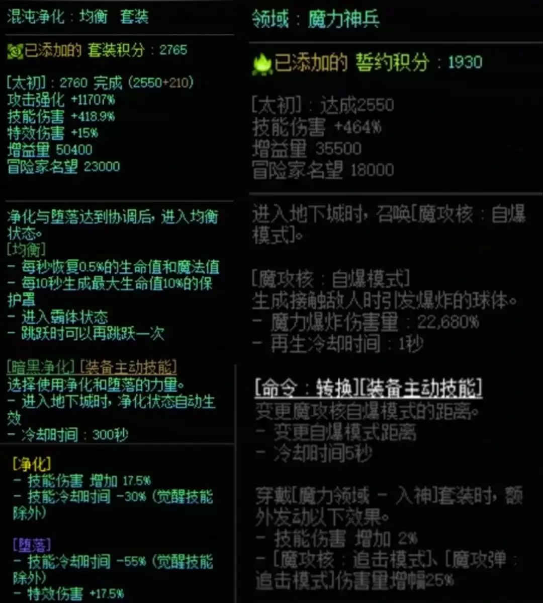 DNF混沌套加魔力搭配属性汇总