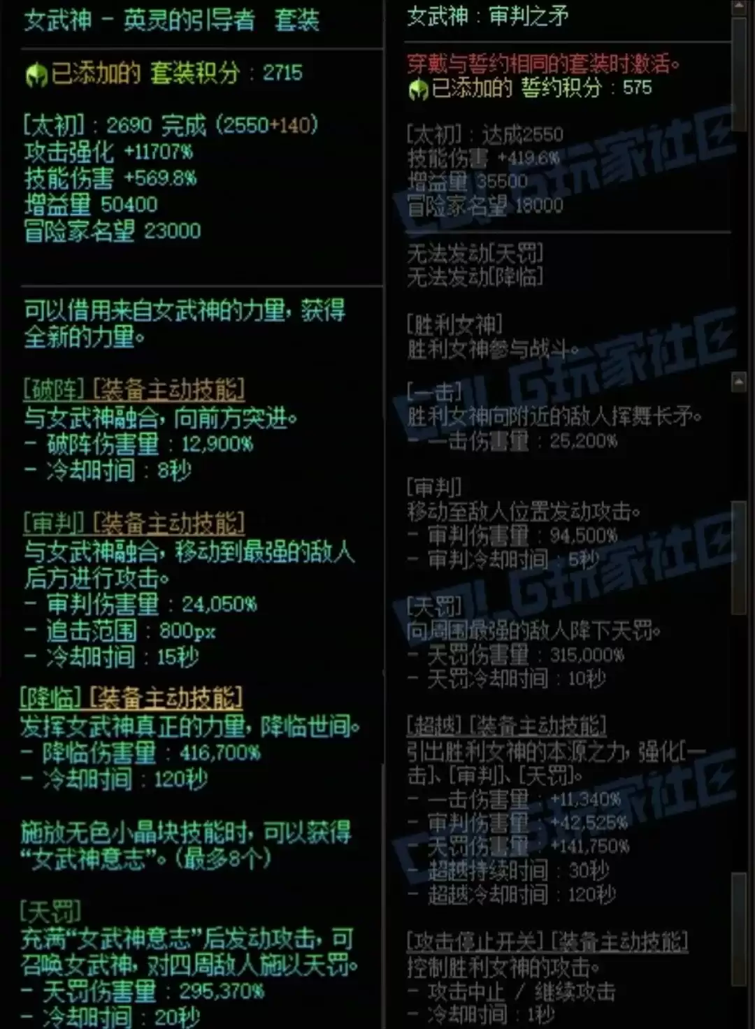 DNF女武神加女武神右搭配属性总览