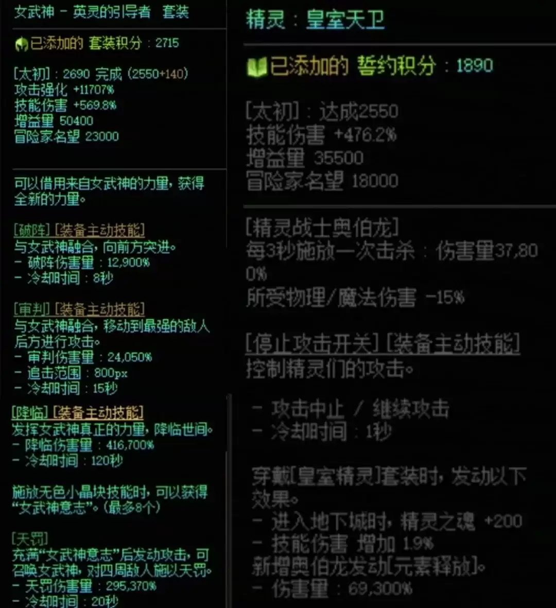 DNF女武神和精灵搭配属性一览
