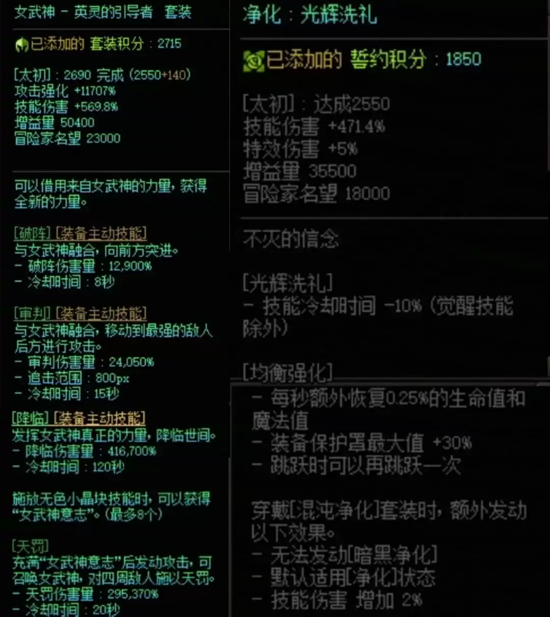 DNF女武神与混沌搭配属性一览