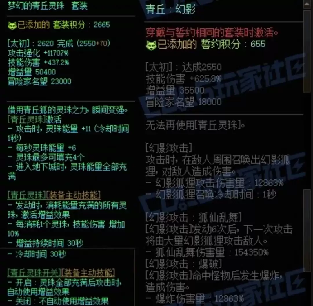 DNF青丘套加青丘左搭配属性一览