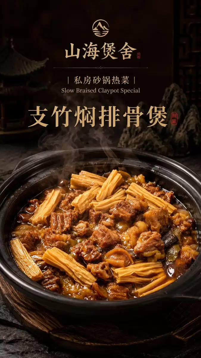 雅致中式砂锅美食海报