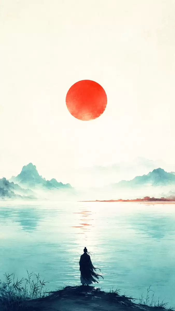 东方极简禅意日落海报