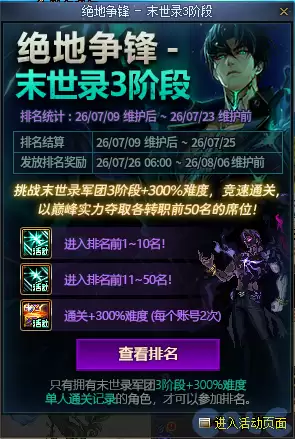 DNF末世录四倍率排名活动攻略