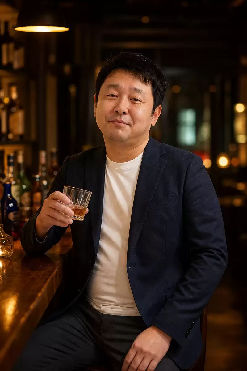 威士忌酒吧里的中年男人