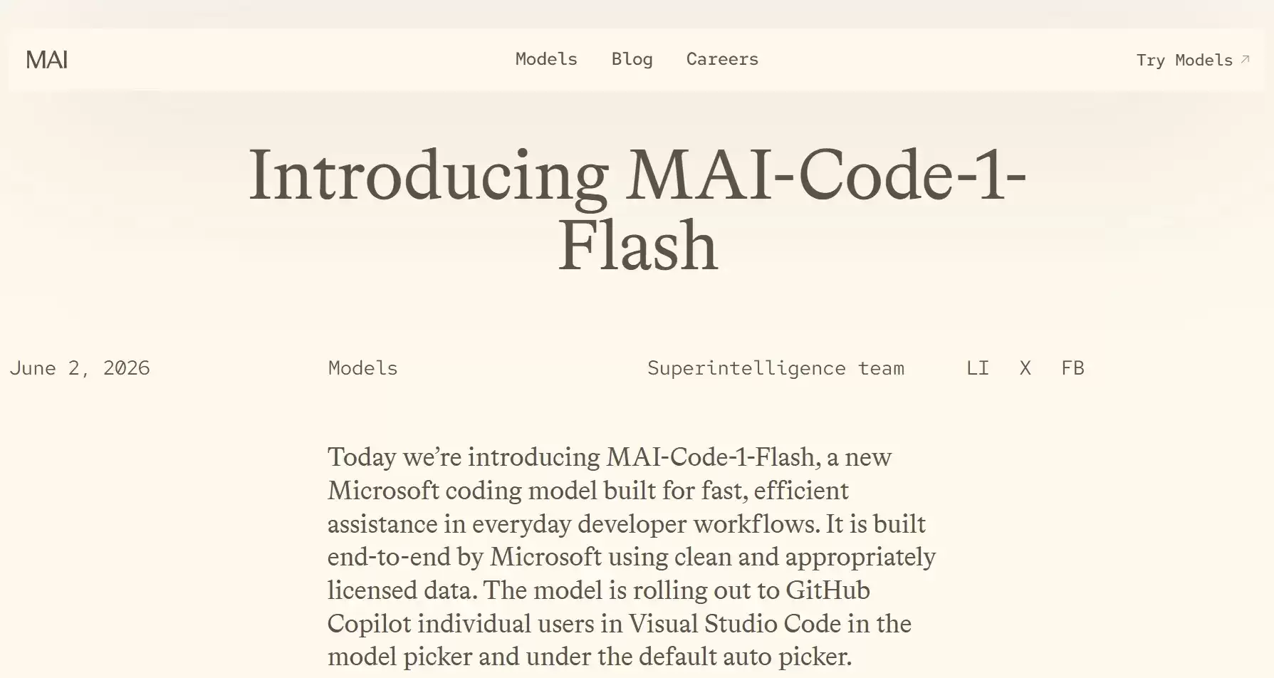MAI-Code-1-Flash – 微软推出的代码生成及Agent开发模型