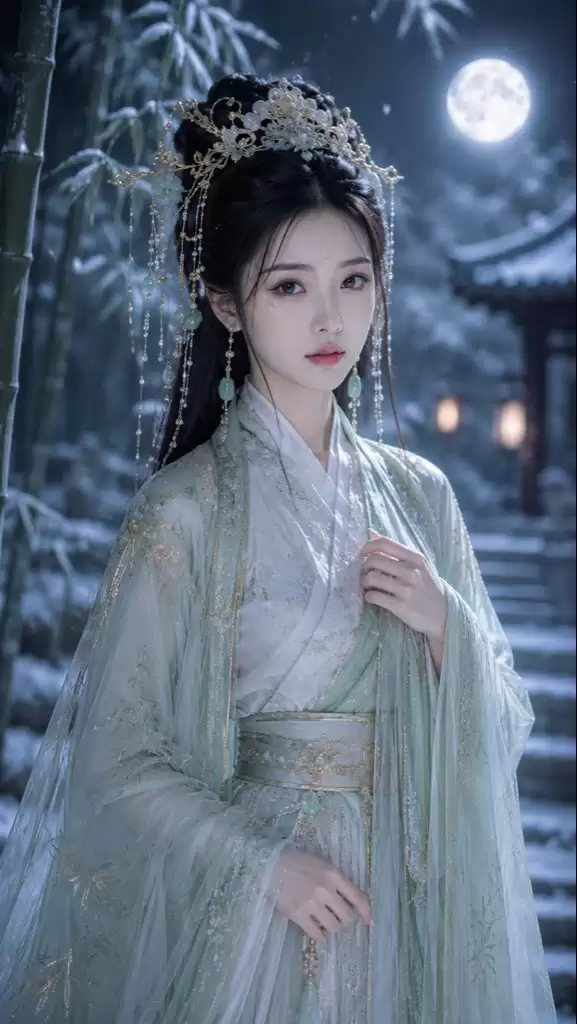 月夜竹林古风人像