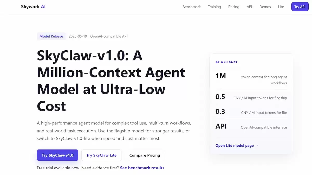 SkyClaw-v1.0 – 昆仑万维天工AI推出百万上下文Agent模型