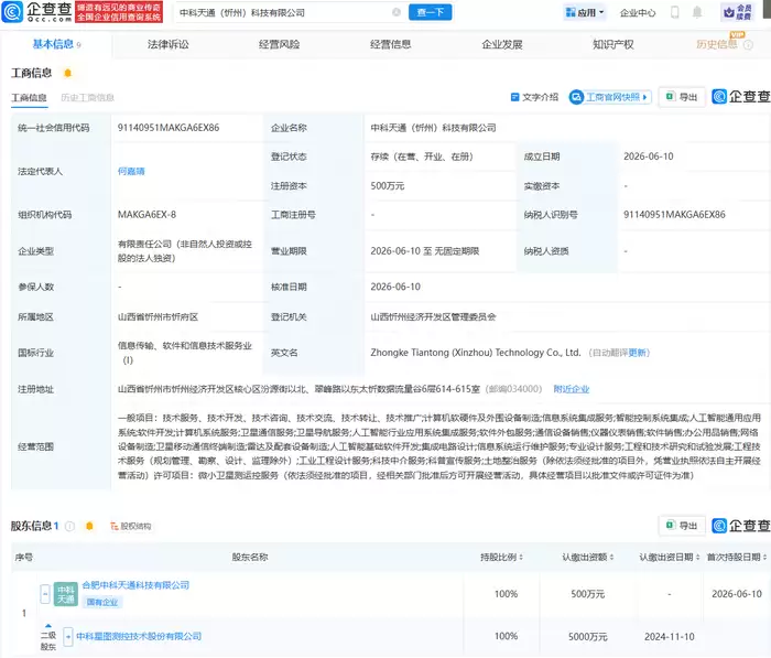 星图测控新设科技公司：含集成电路设计业务