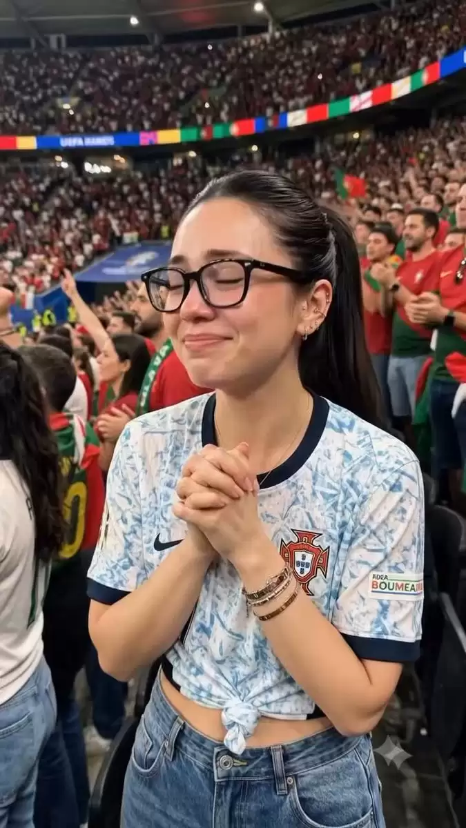 足球场上欣喜若狂的女性肖像：抓拍