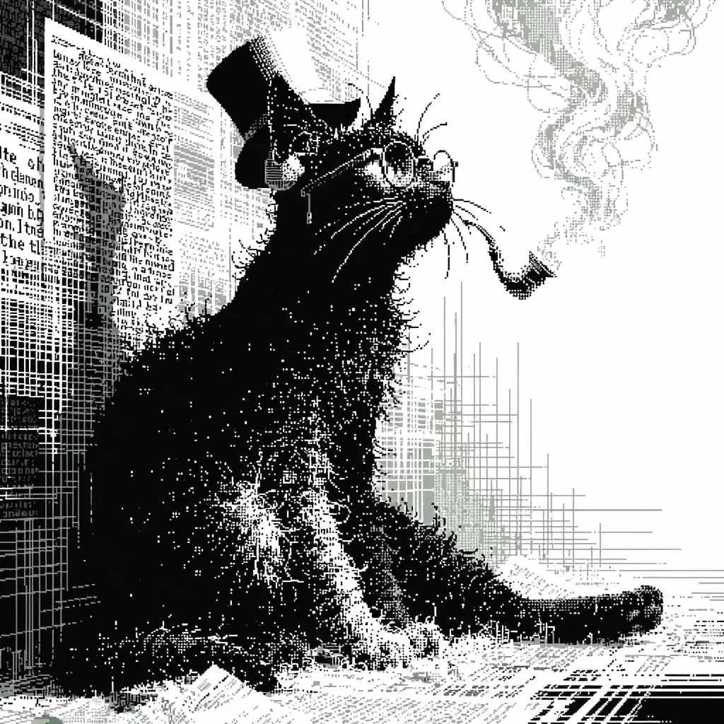 维多利亚式像素艺术吸烟猫