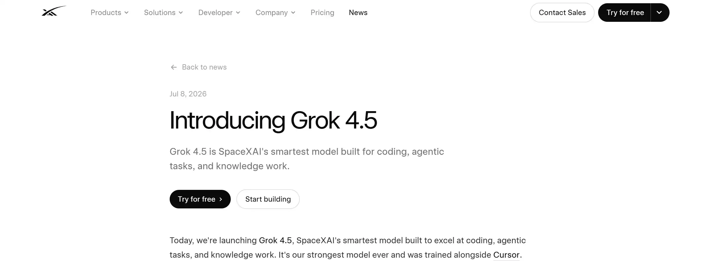 Grok 4.5 – SpaceXAI推出的编程及智能体大语言模型