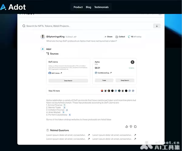 Adot-由AI驱动的 Web3 搜索引擎