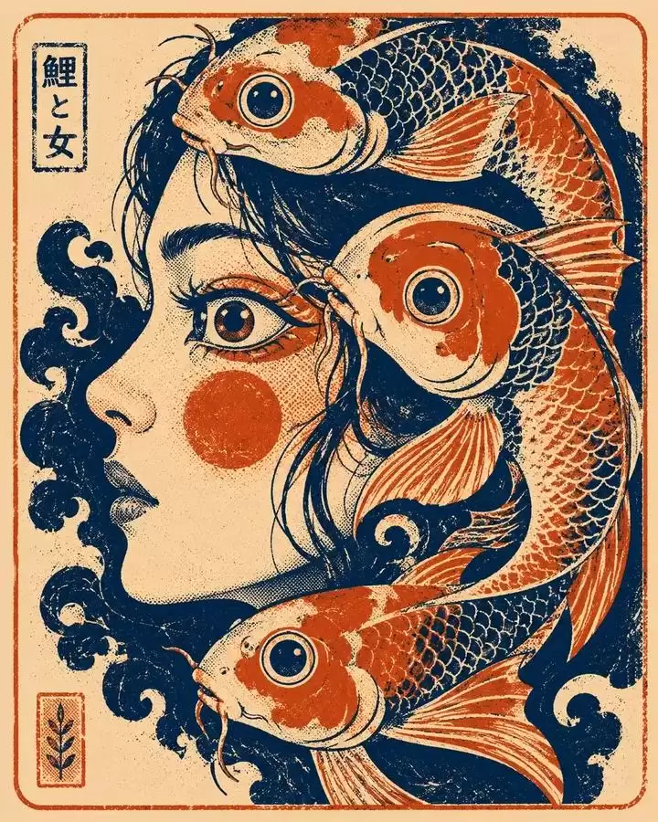丝网印刷图形人兽插画
