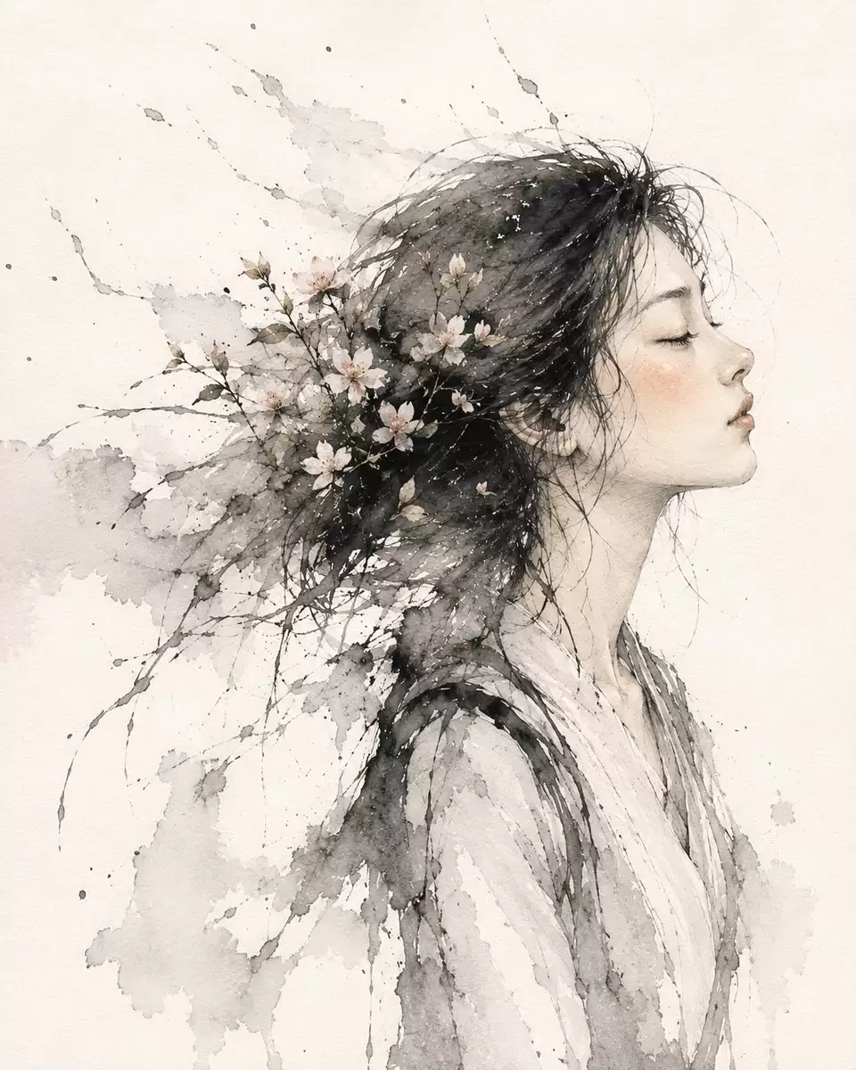 水墨樱花人像