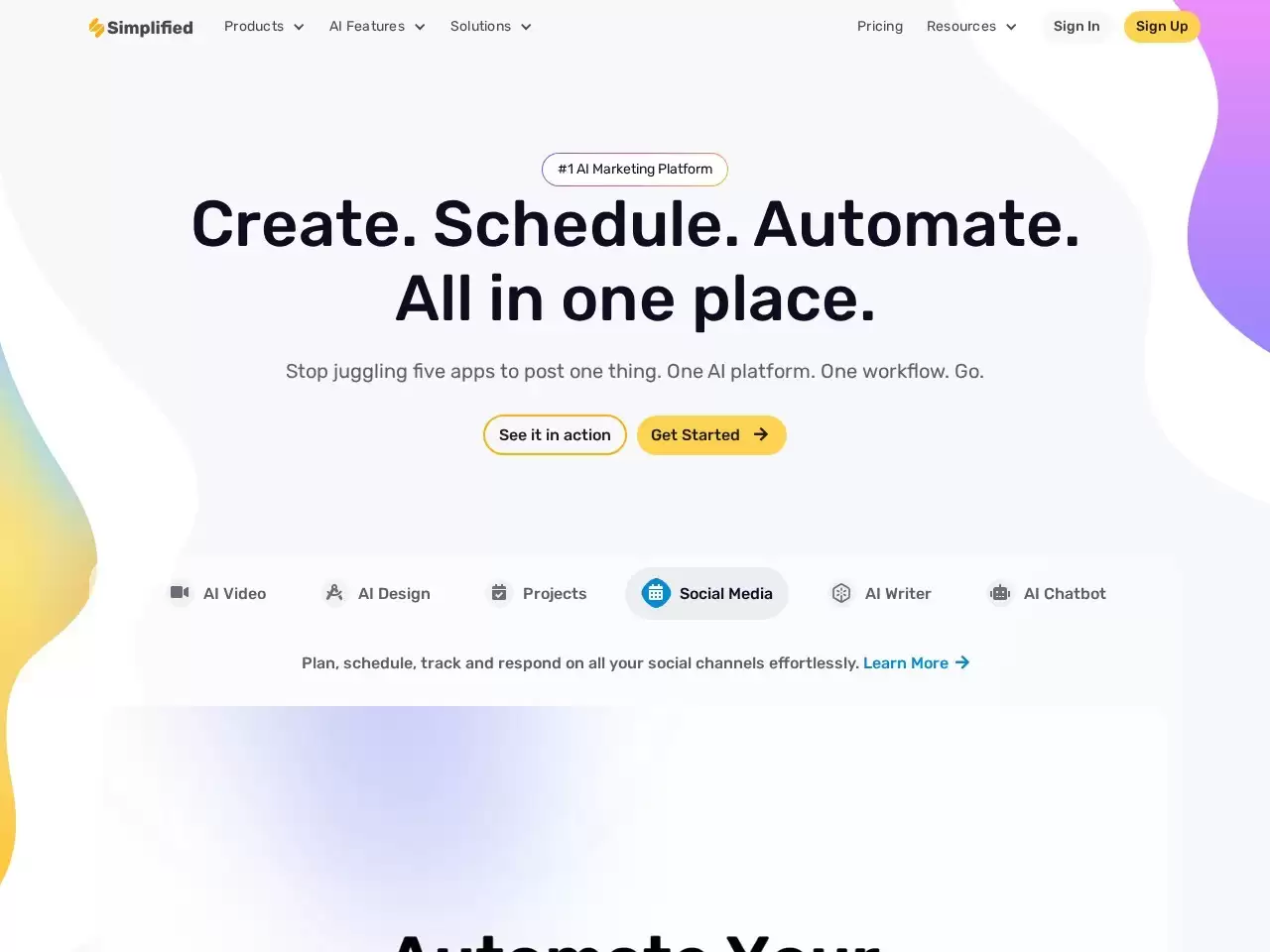 simplified ai-simplified: 全能型ai工具: ai文案写作: 视频编辑: 社交媒体管理: 平面设计等