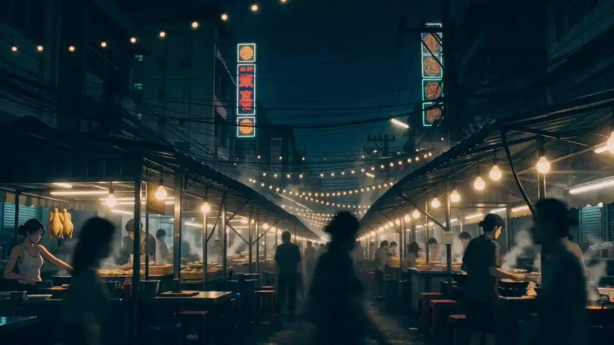 曼谷夜市烹饪景象
