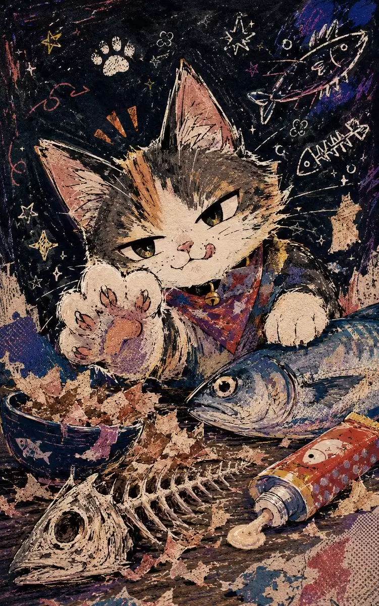 猫咪鱼宴黑板风