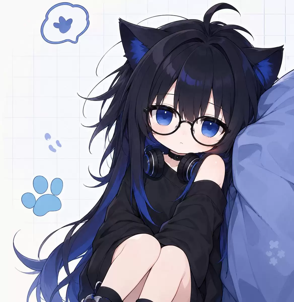 Q 版 蓝黑配色猫娘