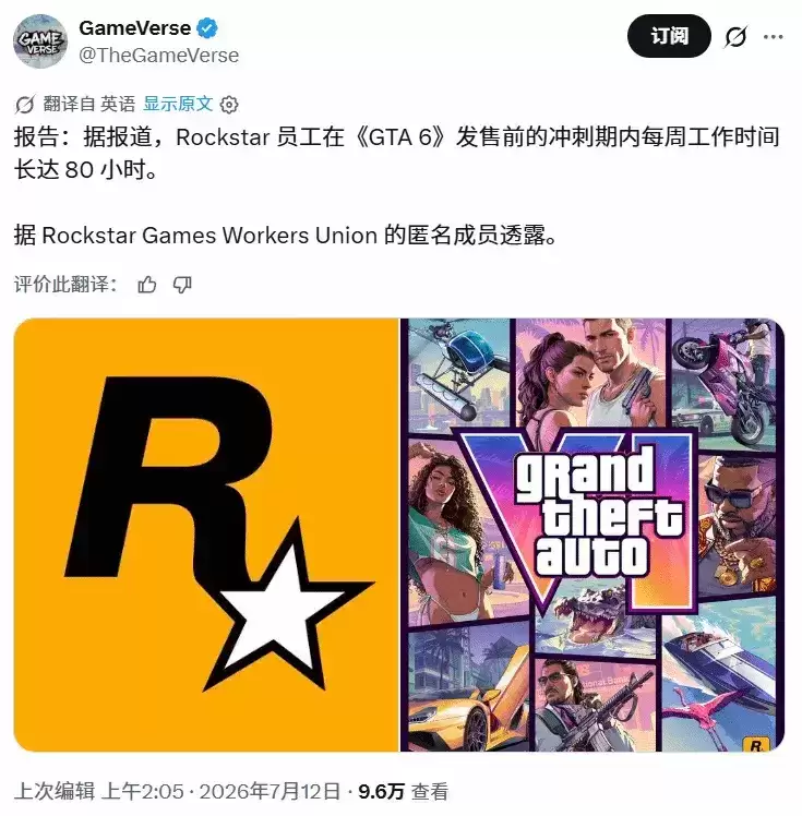 每周工作超80小时:强制加班写进合同:《GTA6》的封神之路:员工用健康在铺