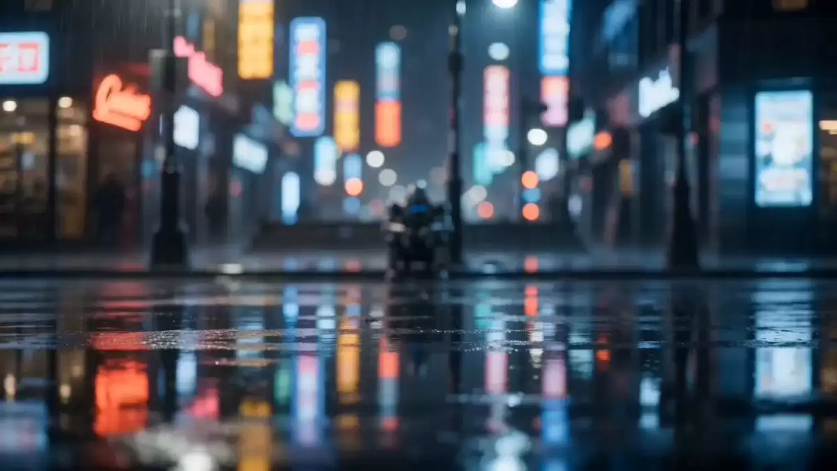 机器人与男孩：雨中霓虹街道