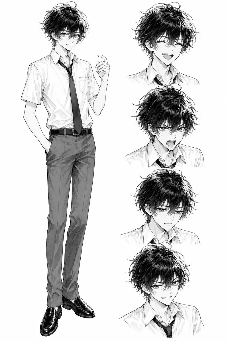 黑白动漫男高中生表情设定集