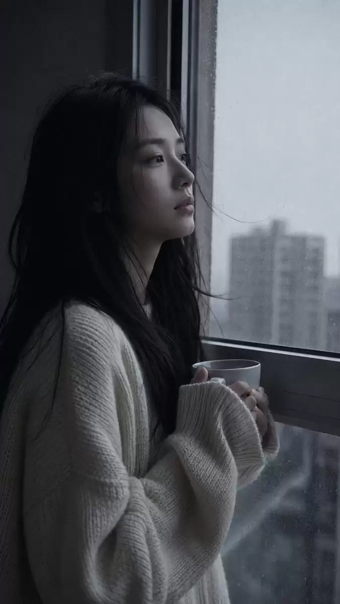 黎明前窗边忧郁肖像