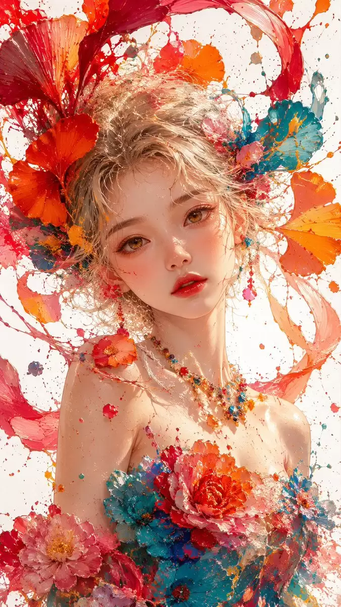 东亚少女厚涂油画肖像