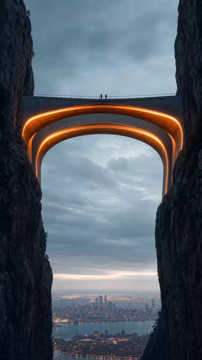 城市峡谷中的霓虹大桥