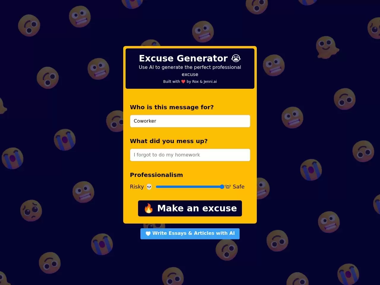 Excuse Generator-Excuse Generator 是一个 AI 写作工具