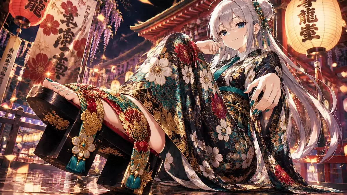 木屐动漫少女元宵节