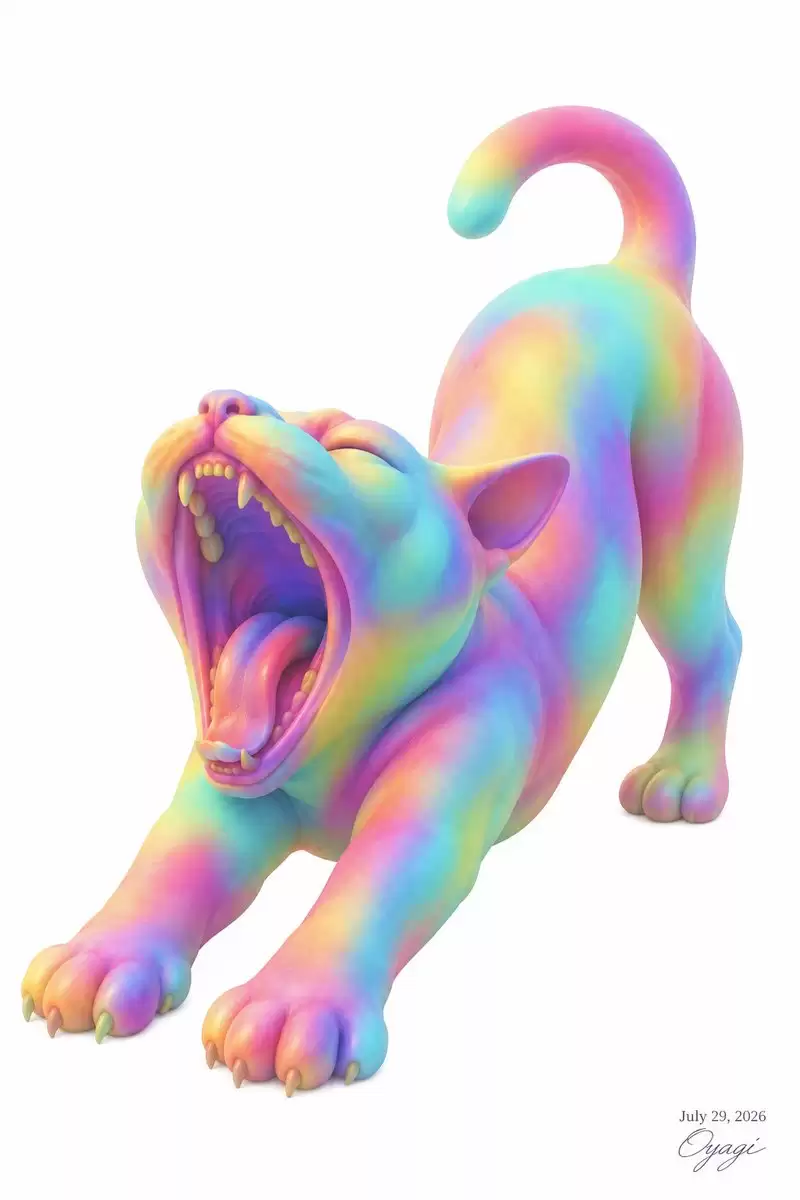 彩虹哈欠猫伸懒腰