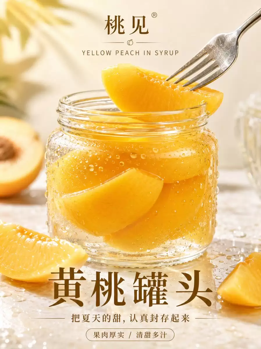 高端写实风黄桃罐头海报