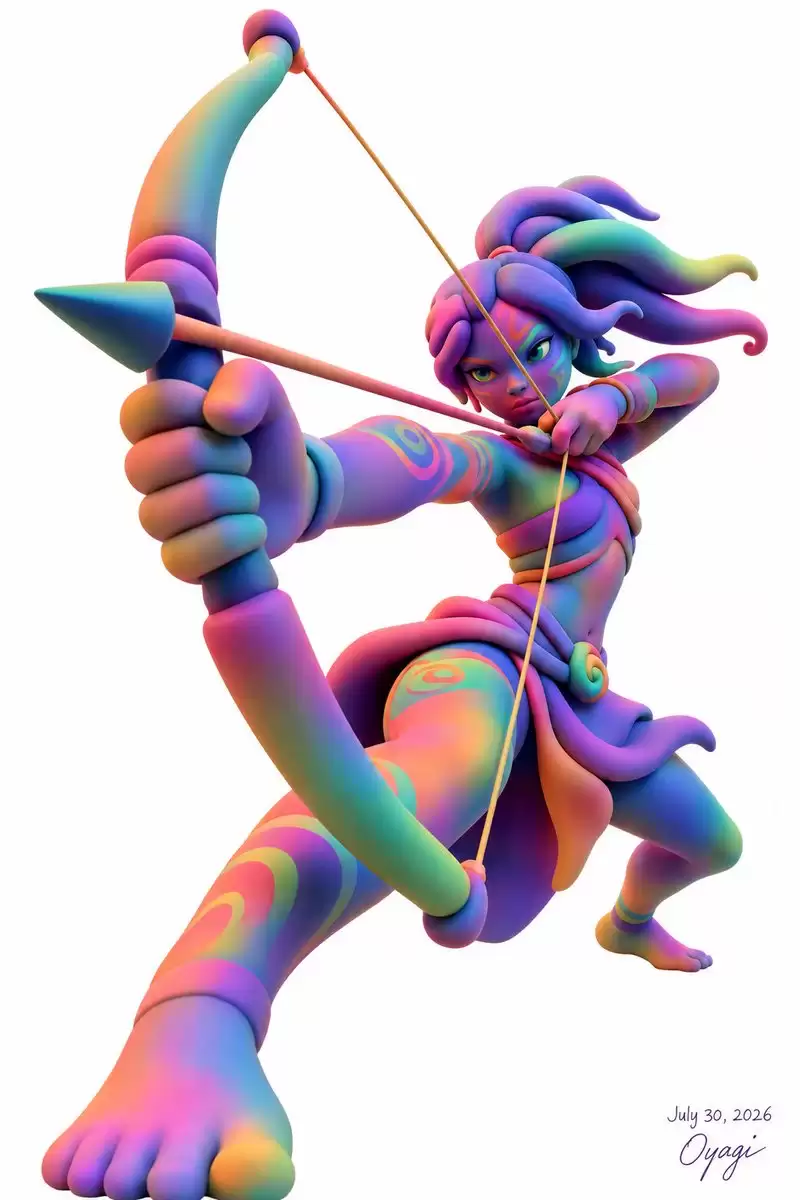 霓虹幻想弓箭手 3D 插画