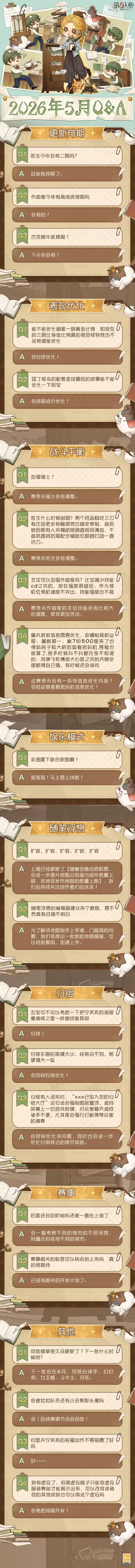 第五人格卧谈会2026年5月Q&A汇总送达！