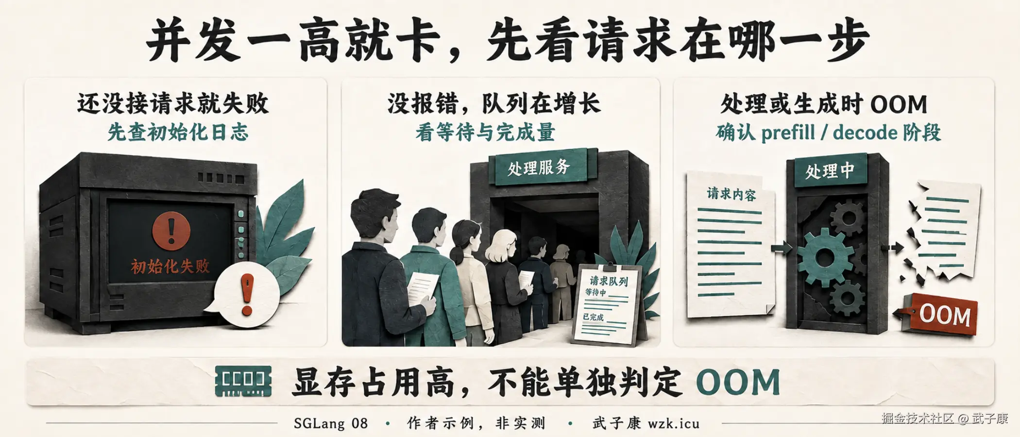 SGLang 并发异常排查：先看显存占用还是请求队列