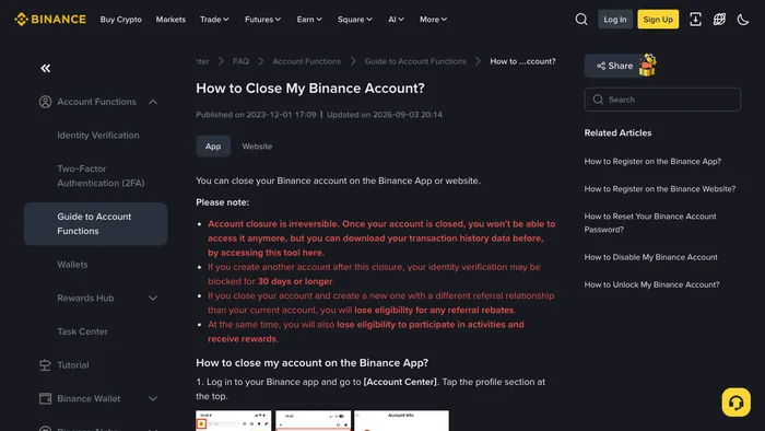 如何通过币安 App 或网页端关闭账号