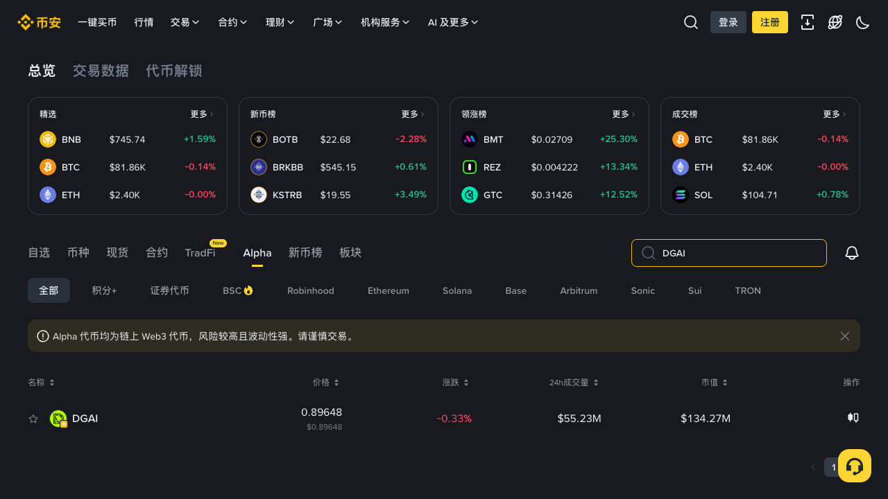 币安Alpha怎么买DGAI？如何确认活动入口和代币信息？